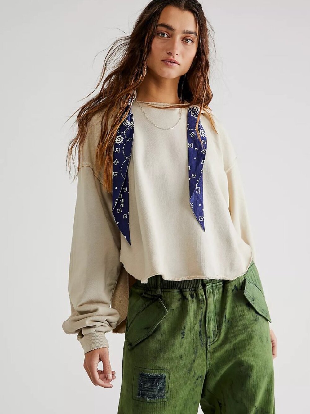 Free People We The Free Backyard Hoodie - Ecru Combo - Size Large